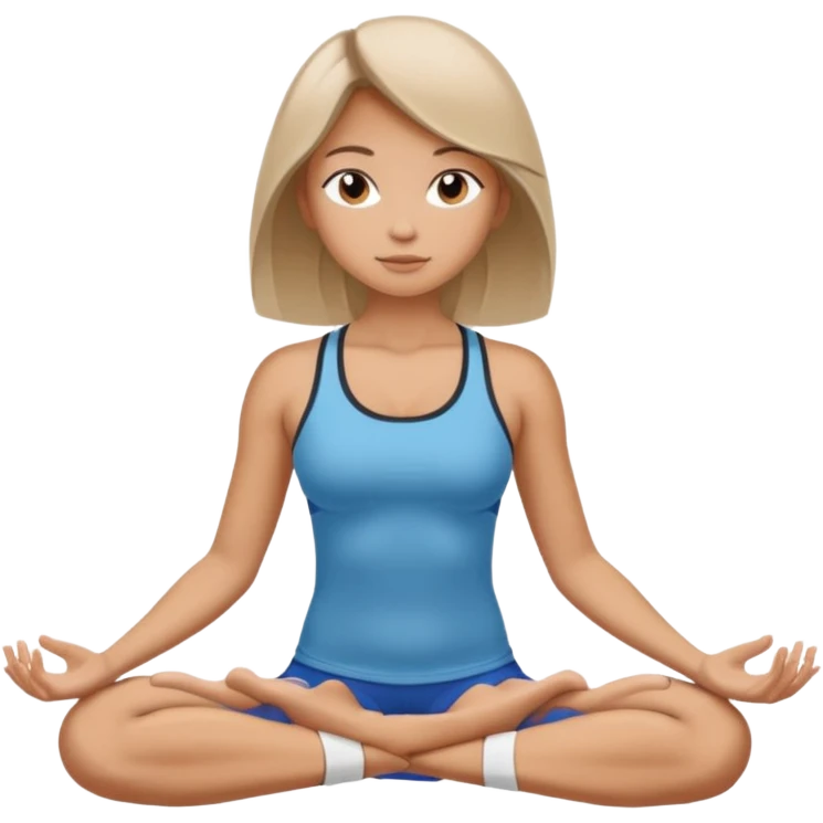 The same girl is sitting in a lotus position, with shoulder-length hair and sportswear. emoji
