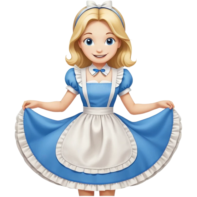 Disney's Alice in Wonderland curtseying with a happy smile in her blue dress with white apron emoji