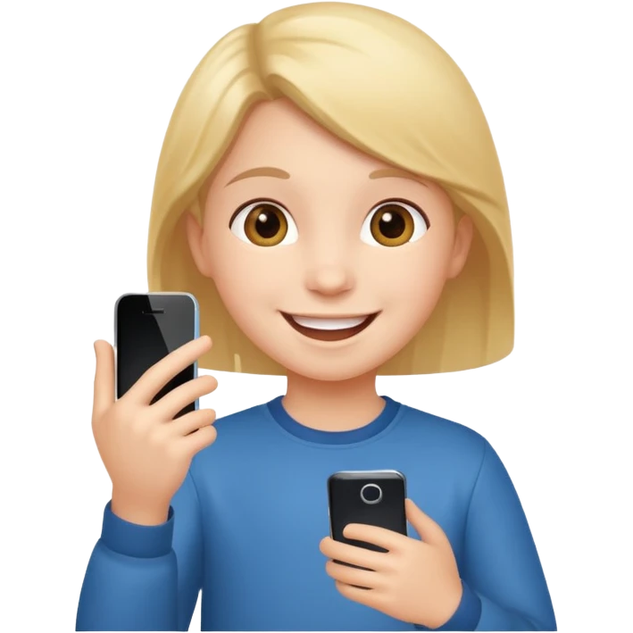 happy child with phone in hand emoji