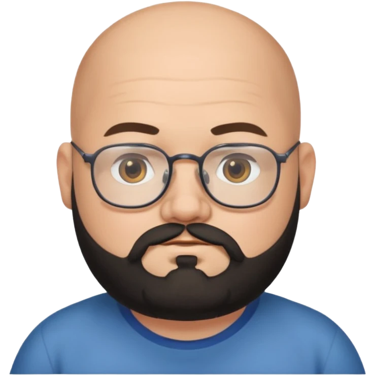 bald on top and hair on sides, chubby face, with glasses and black beard emoji