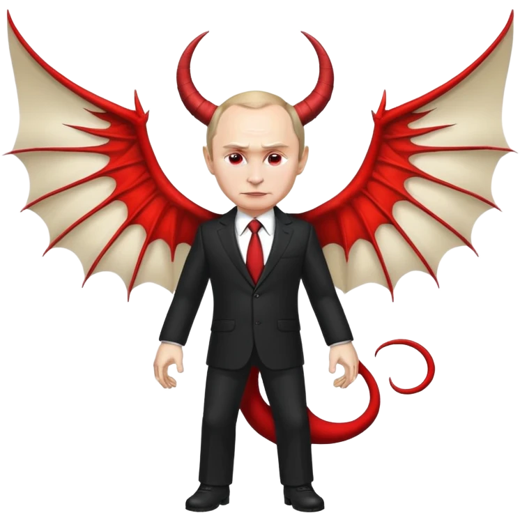 Putin as a devil, full body, detailed horns, wings, and tail emoji