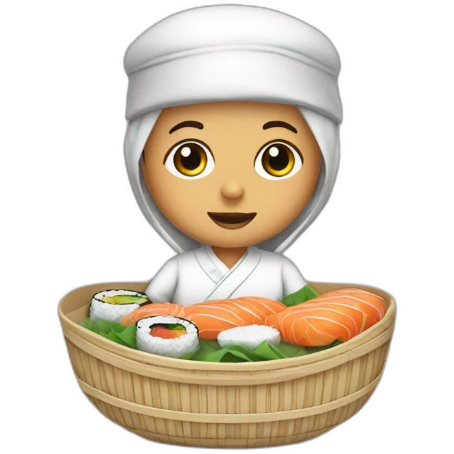 Arab sushi chef in traditional Palestinian outfit baby in crib emoji