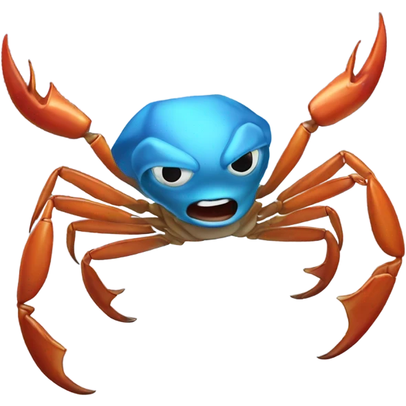 A dancing blue crab claws up emoji