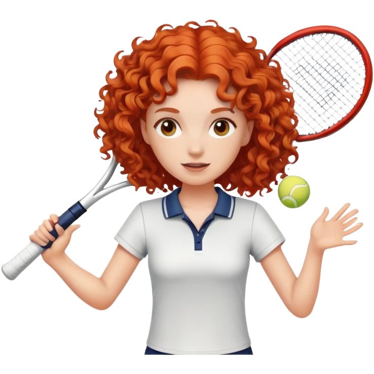 white girl with curly red hair playing tennis  emoji