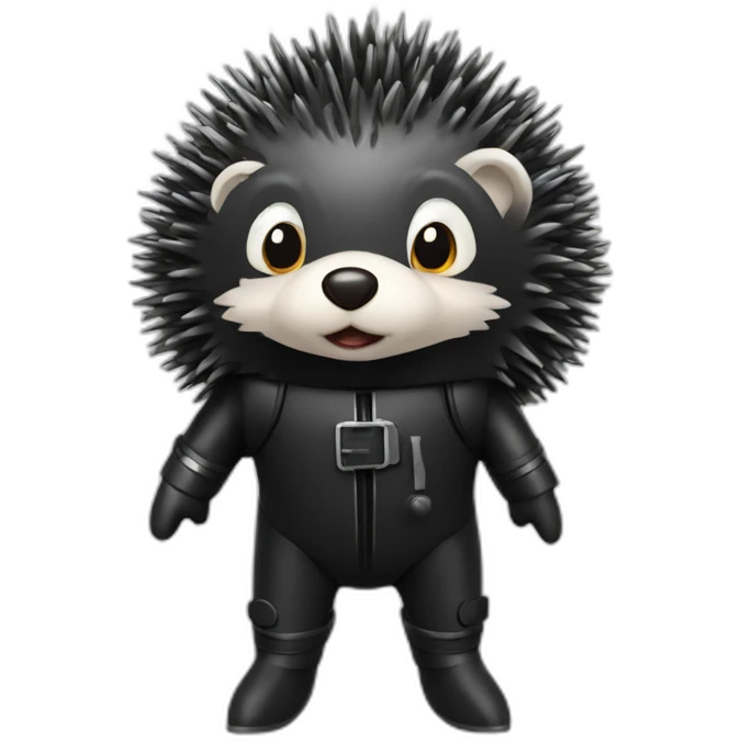 hedgehog in black rubber shiny diving suit emoji