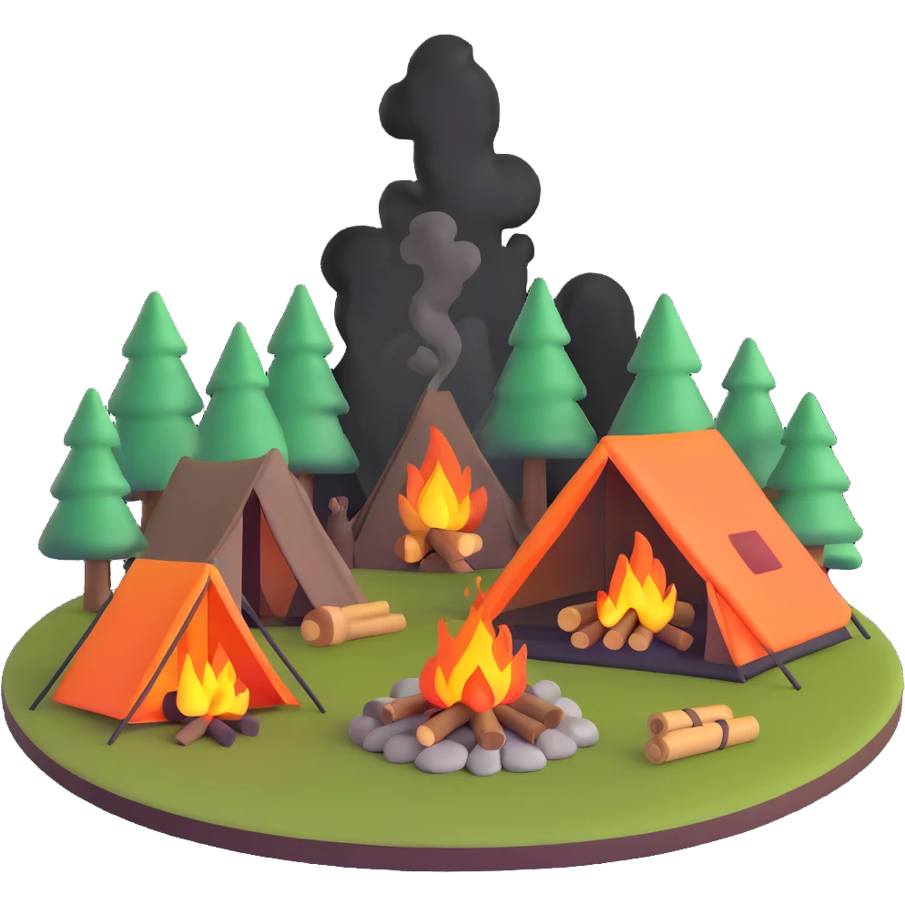 campfire burning next to camping tent emoji