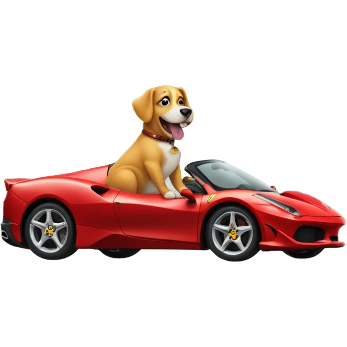 Dog in Ferrari car emoji