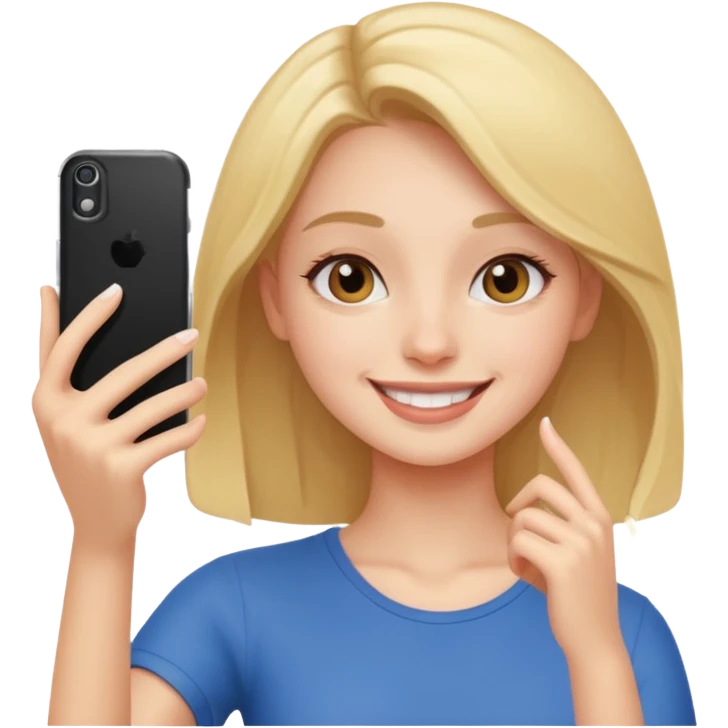 slim girl smiling and taking selfie emoji