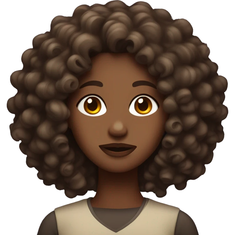 dark bron haird woman with curly hair, brown eyes emoji