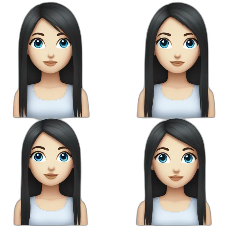 white girl blue eyes with long black hair and a fringe emoji