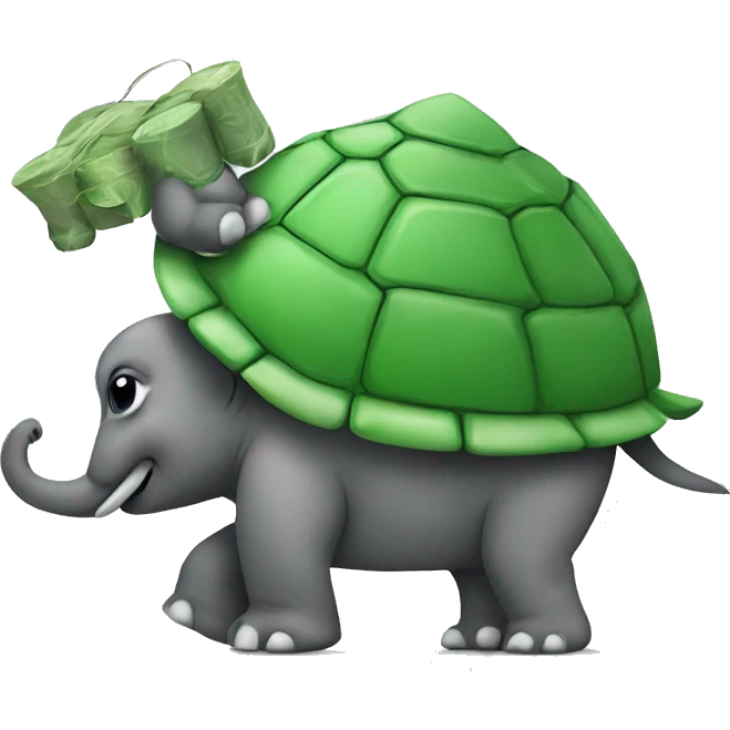 a turtle with four elephant on its back holding the disk world emoji