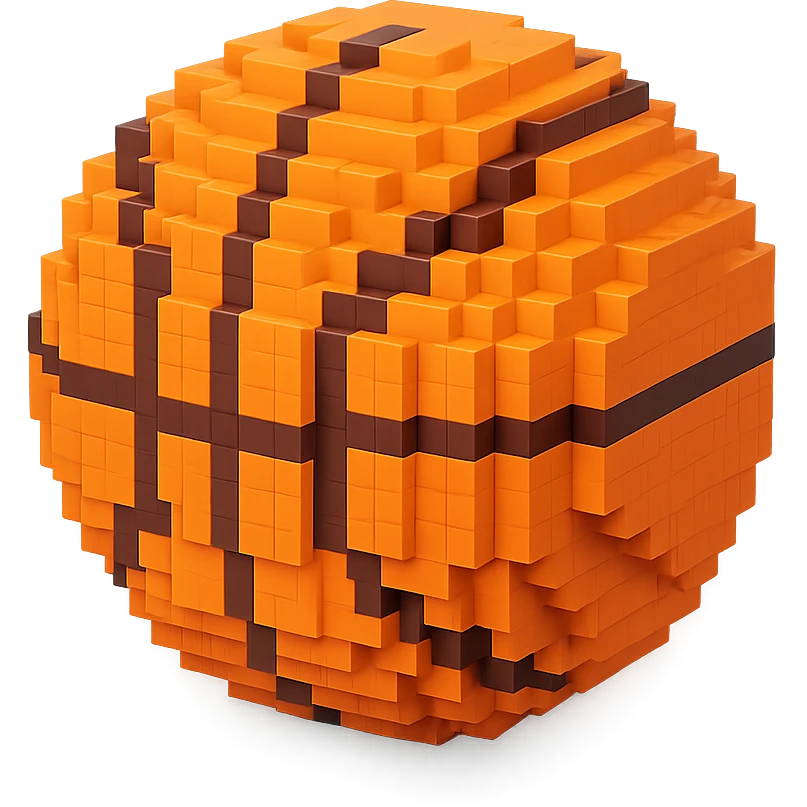 A colorful and vibrant voxel-style basketball emoji