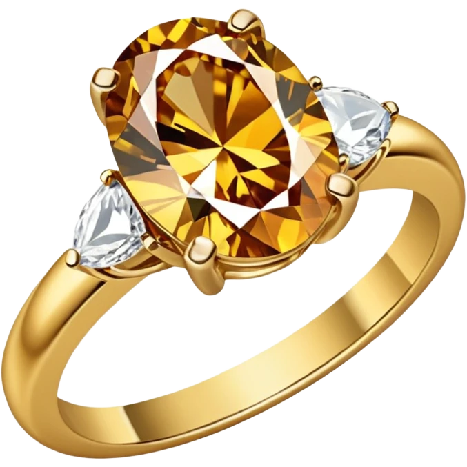 a luxurious gold diamond ring, plain band and large oval diamond stone emoji