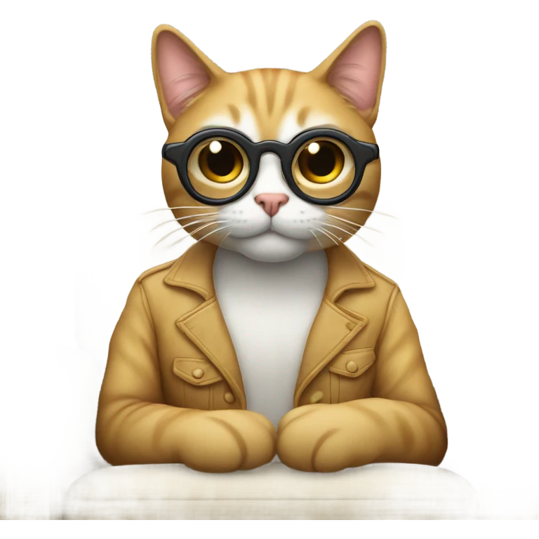 Gato sentado en el sofá con lentes  emoji