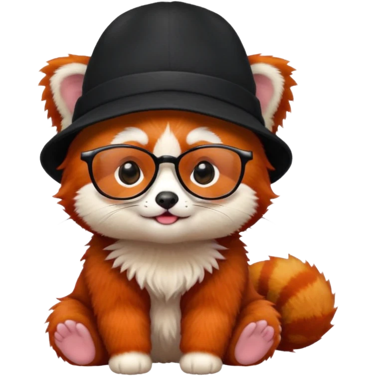 baby Red panda wearing black hat and glasses emoji