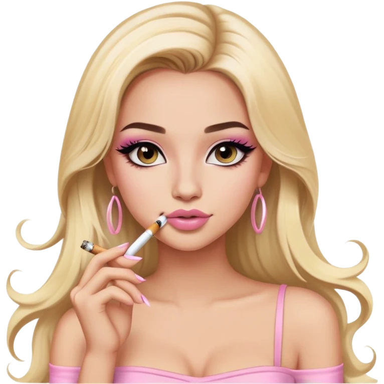 blonde long hair gorgeous girl with latina makeup holding a cigarette winged eyeliner big lashes light pink tube top emoji