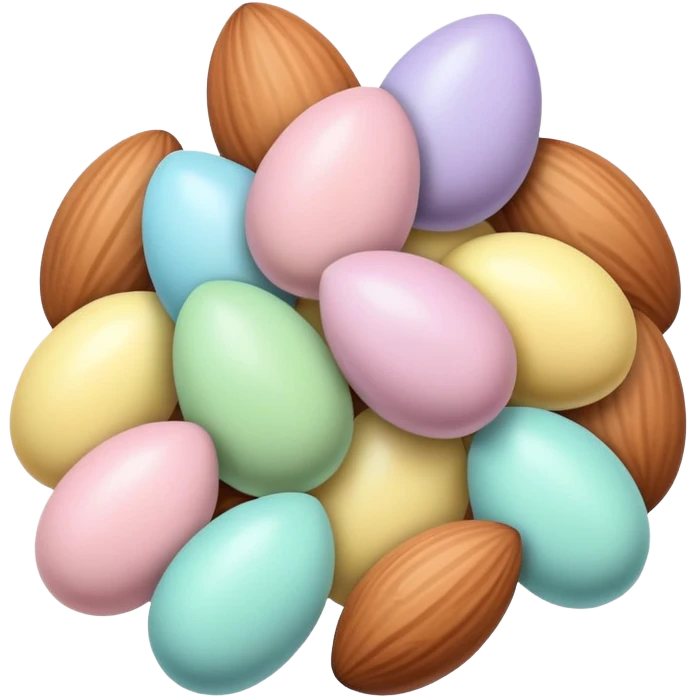 almonds decorated for Easter with pastel colors emoji