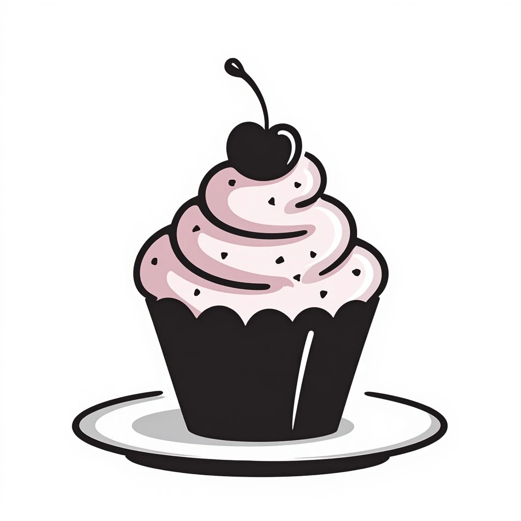 cupcake with pink icing, hand drawn doodle emoji