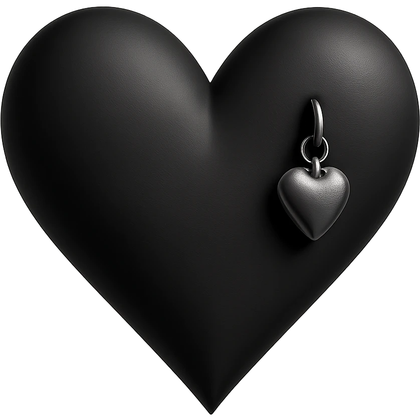goth heart, matte black, sharp edges, small silver charm, modern dark aesthetic, no background emoji