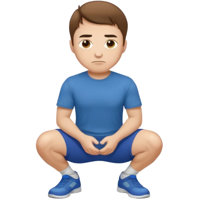Make a normal wieght guy facing forward squatting with a t-shirt on emoji