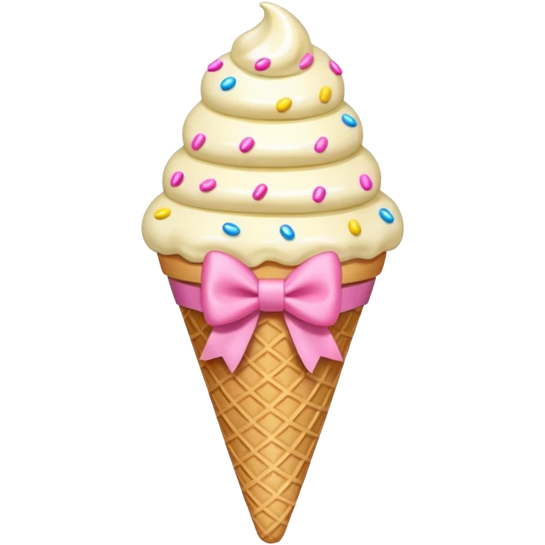 Vanilla ice cream cone with sprinkles and pink bow emoji