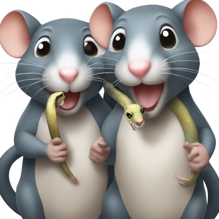 Two rats are holding a snake emoji