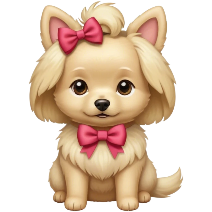 Fluffy small blonde dog with a bow  emoji