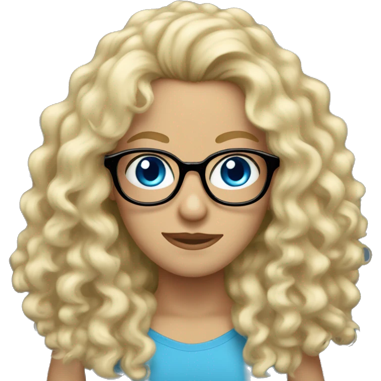 long blonde, curly hair, glasses, blue eyes, caucasian emoji
