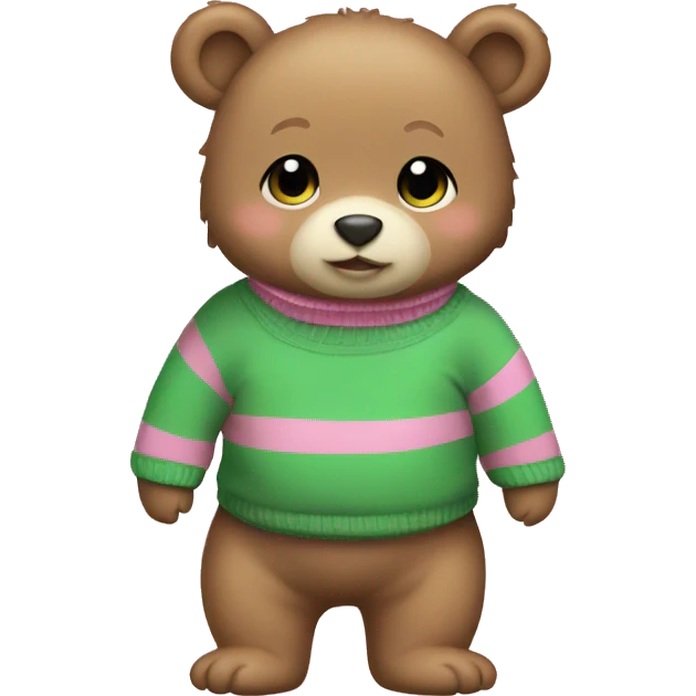 Baby bear wearing pink and green stripe sweater emoji