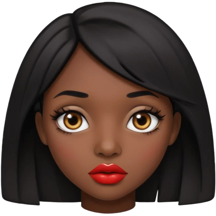 Dark skin gurl with black hair, big lips m, dark brown eye, octagon face shape and chinky eyes no red lipstick  emoji