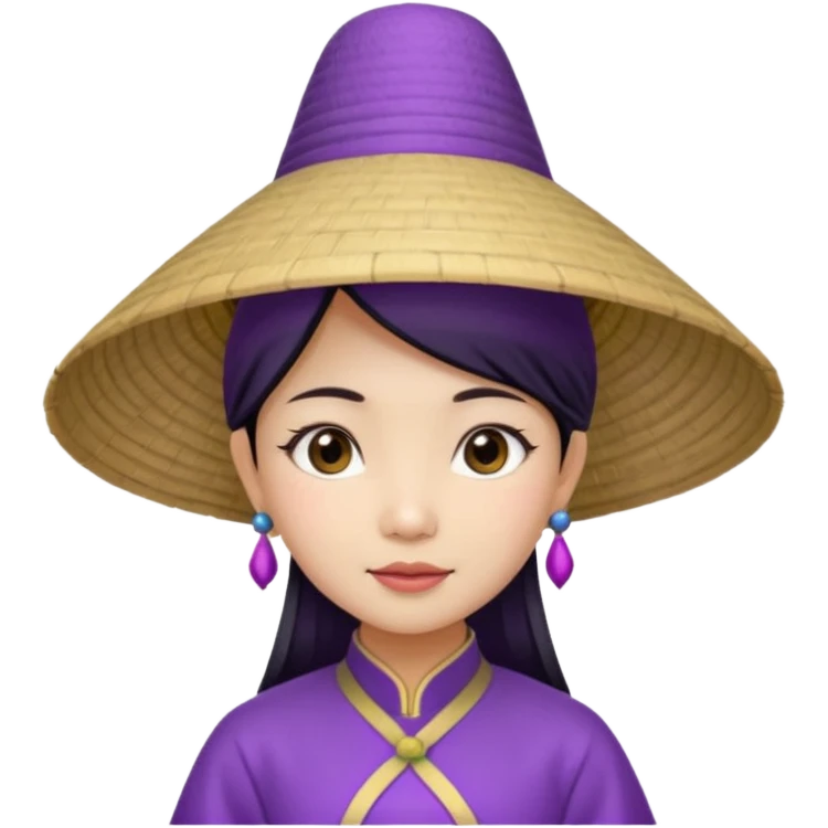 ancient vietnamese girl with aodai and conical hat, purple emoji