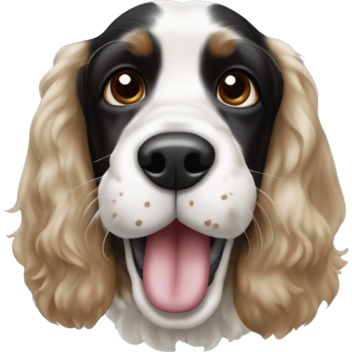 black and white english cocker spaniel with nose spots and open mouth emoji