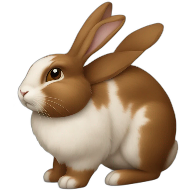 Lapin nain sur une lapine géante marron  emoji