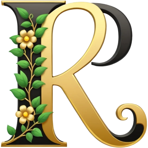 Shint Black monogram use both letter K and the letter B outlined with gold and a gold flowervine around the left side emoji