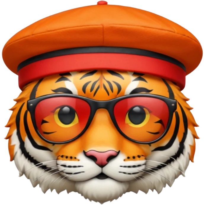 tiger in sunglasses with red berets emoji