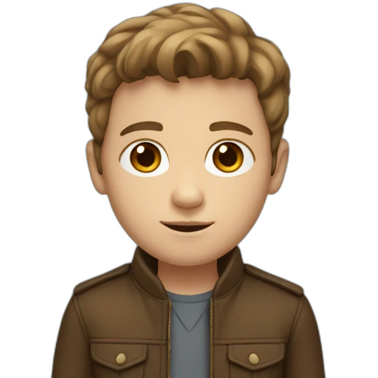 white young boy with middle part brown hair and a brown jacket emoji