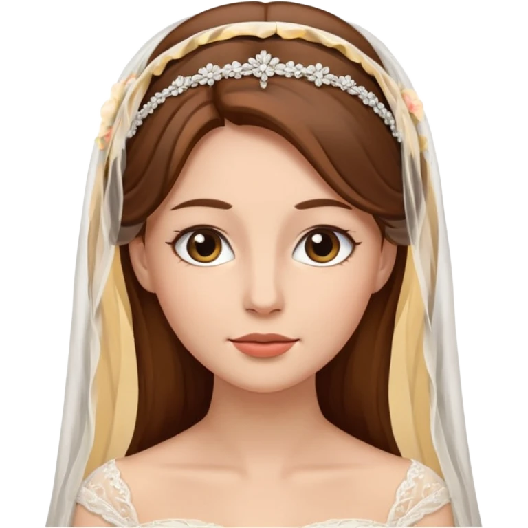 Blonde skin bride with a long veil with brown hair with a chin on her face emoji