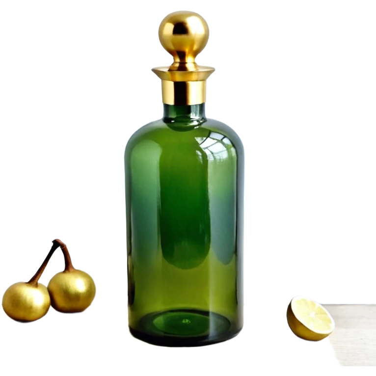 Бутылка шампанского и бокал, 3D emoji, глубокое зелёное стекло бутылки, золотая фольга и этикетка, бокал с бледно‑золотым игристым напитком и мелкими пузырьками, мягкие блики, compact proportions, iOS icon style, transparent background. emoji