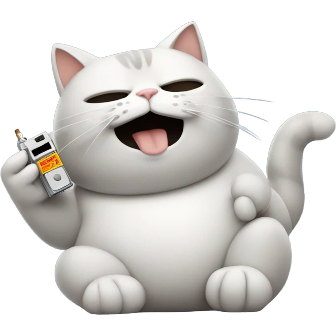 a fat cat smoking a cigarette holding a disposable camera emoji
