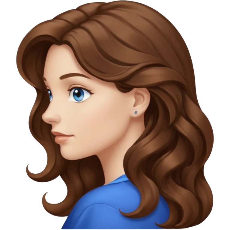 A white woman in profile with long, wavy brown hair emoji