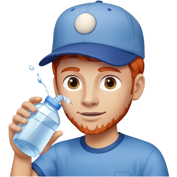 Red haired man wearing blue shirt and baseball cap delivering large jug of water  emoji