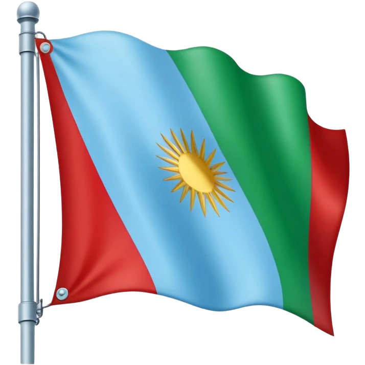 Bandera con parte superior azul cielo, parte inferior verde prado y una rueda roja de carromato en el centeo emoji