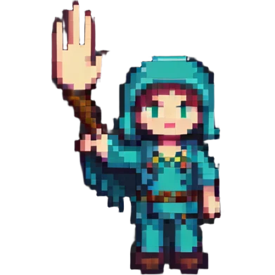 pixel art character waving with a welcome gesture emoji