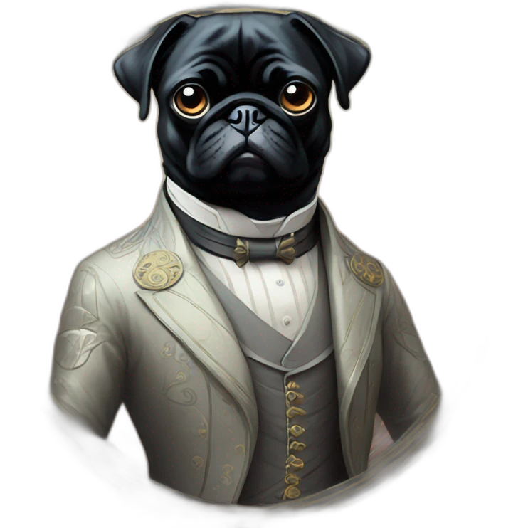 A cyberpunk black pug in Art Nouveau style during 1910 emoji
