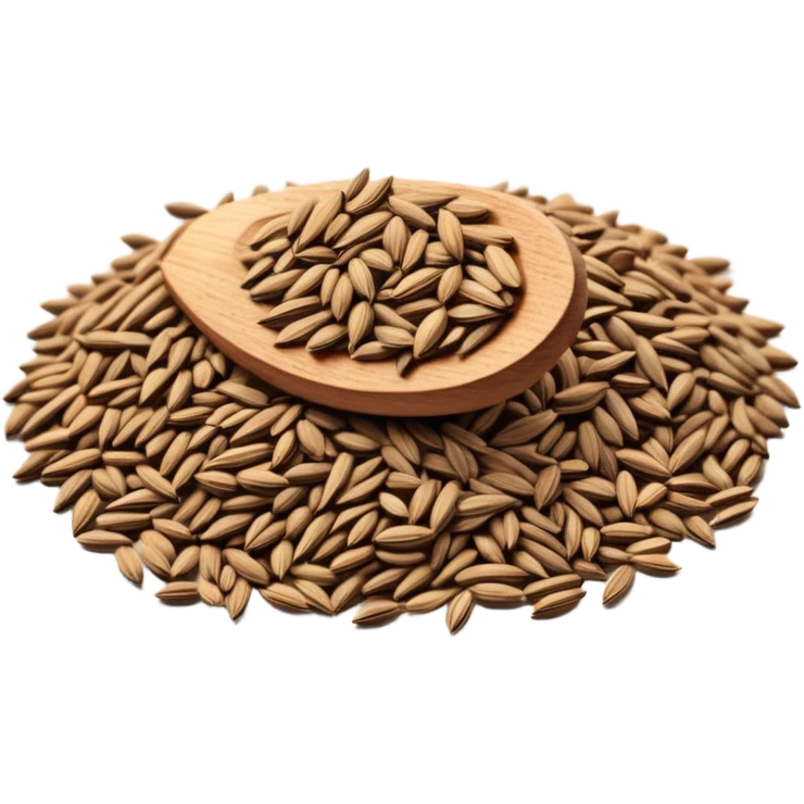 small pile of cumin seeds, scattered, elongated and curved with fine ridges, earthy brown, some variation in size and color, dry and light, 3D clean style, transparent background, optimized for emoji size emoji