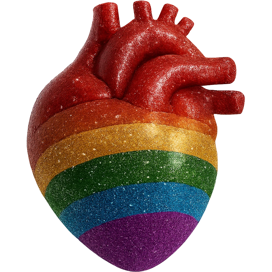Add a glitter effect to the 3D floating pride heart in photorealistic style with no background. Enhance the sparkling glitter details on the surface of the heart to make it shimmer realistically. emoji