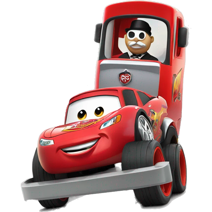 mr.monopoly monopoly go in a disney lightning McQueen car emoji