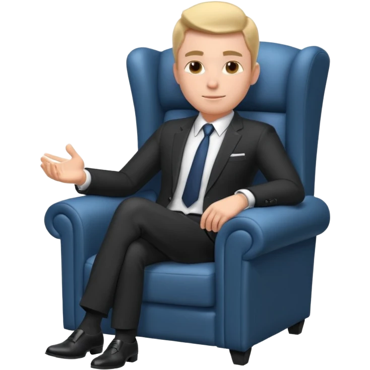 businessman sitting in an armchair, confident relaxed pose, formal suit and tie, professional corporate vibe, 3D cartoon style, mobile game icon style, clean background, no text, no watermark
 emoji