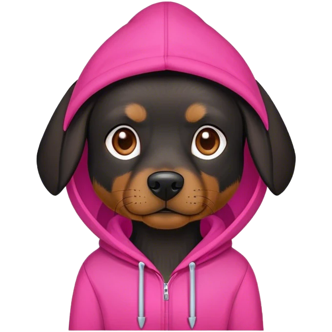 Black dog wearing a hot pink hoodie emoji