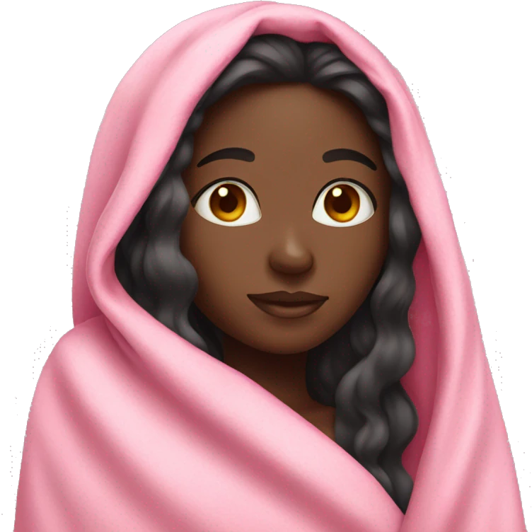 Black girl with long hair in a pink blanket  emoji